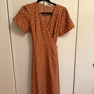 Uniqlo Brown Polka Dot Midi Dress